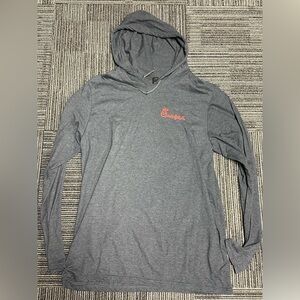 Unisex large like new Chick Fil A, thin sweatshirt with hood, gray and red
